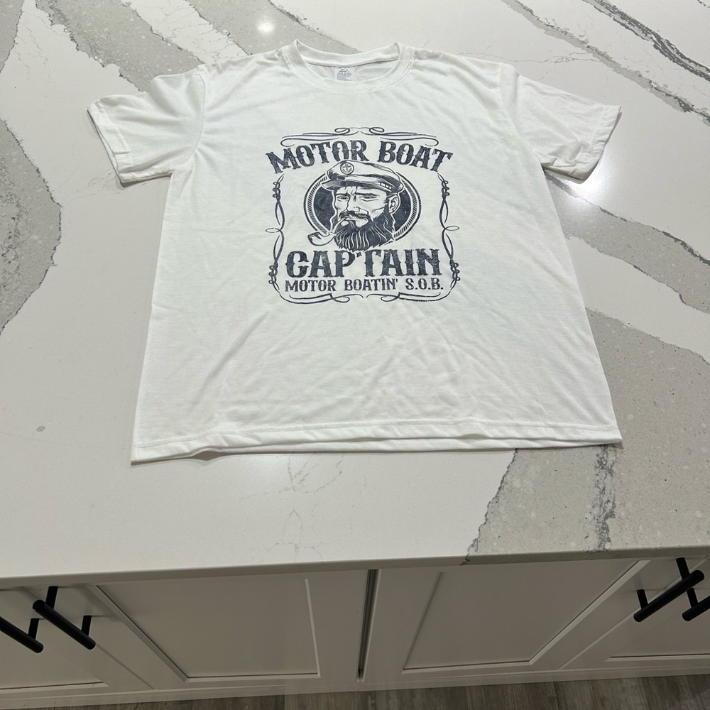 Motor Boat Captain Graphic White T-Shirt